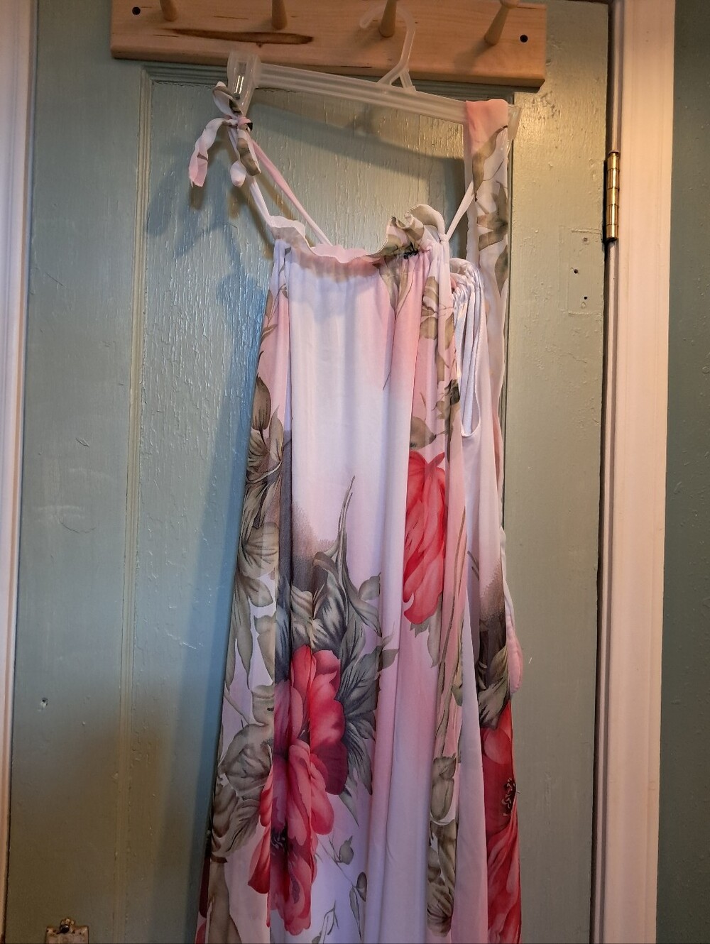 Floral Tie-Shoulder Maxi Dress in Pink and Green